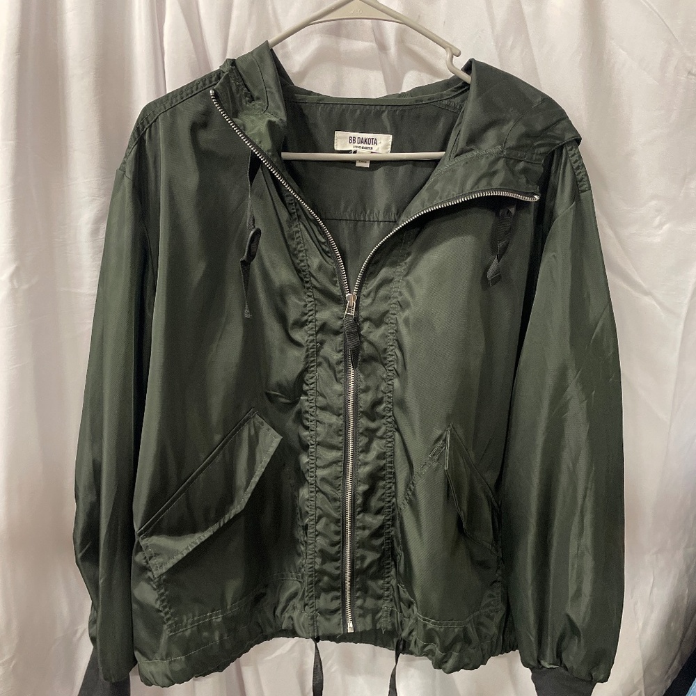BB Dakota Green Windbreaker Anorak Hoodie Size M
